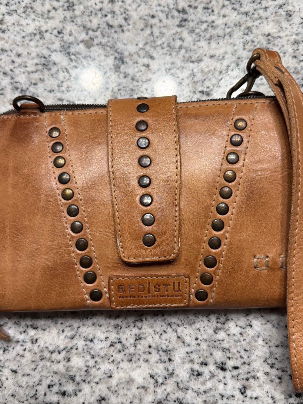 BED|STU Cognac Leather Stud Accent Wristlet